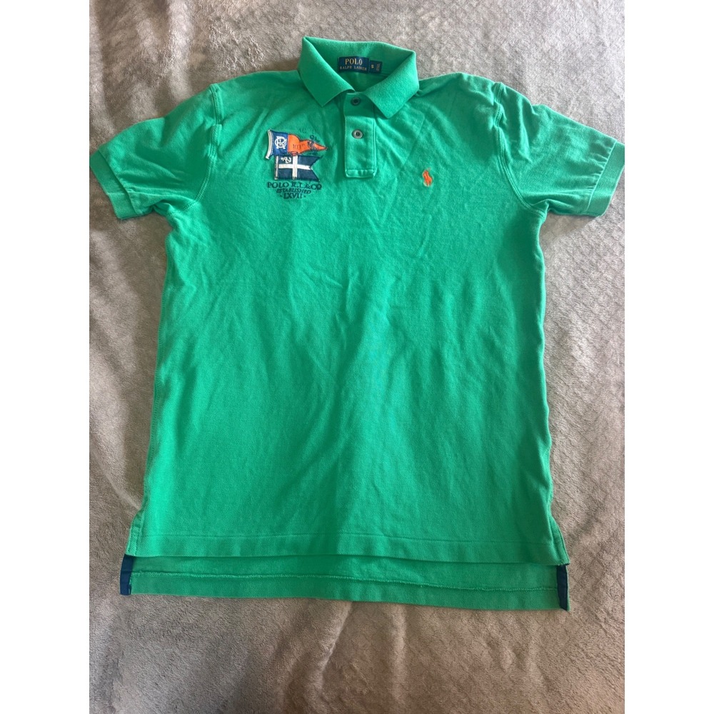 Polo‎ Ralph Lauren Mens Green Nautical Flag Polo Shirt Short Sleeve Small S